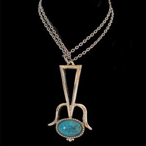 Vintage Silver-Tone Turquoise Pendant Necklace / with 24” chain